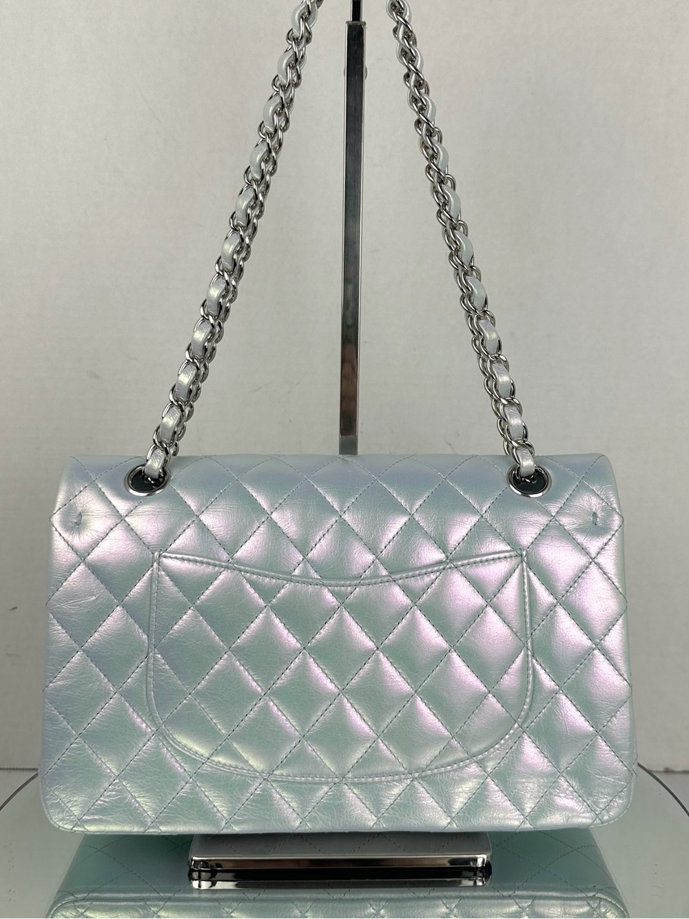 ❌SOLD IN BUNDLE❌Iridescent Light Blue Classic Double Flap Medium Silver Hardware - Picture 4 of 14